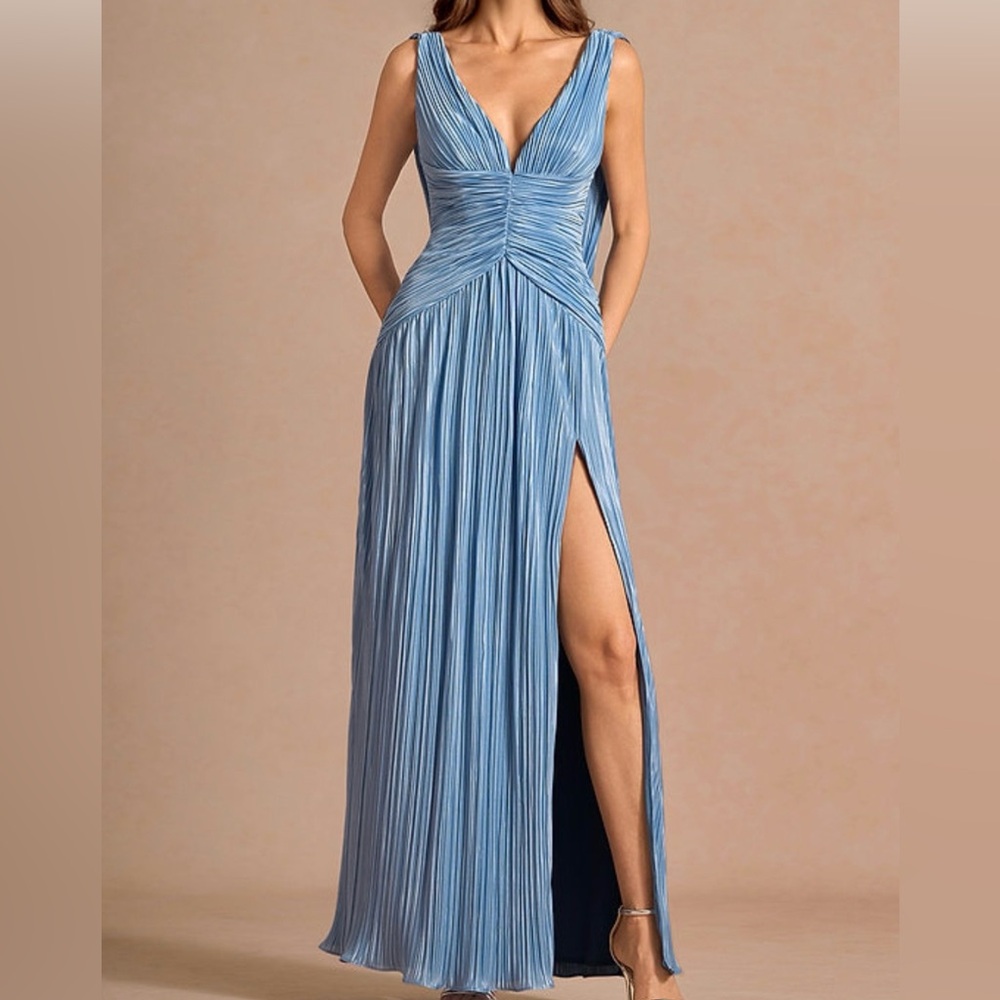 Azazie Quellia Dusty Blue Maxi Dress